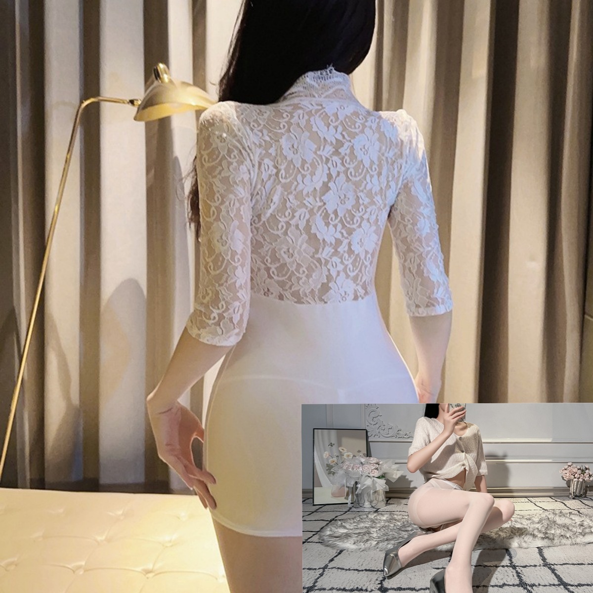 흰색 + 흰색 가랑이 없는 양말