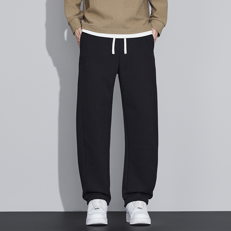 2025 nuevos pantalones de cintura elásticos de cuerda de tracción para hombres de otoño retro americano pantalones casuales sueltos pantalones rectos image 3