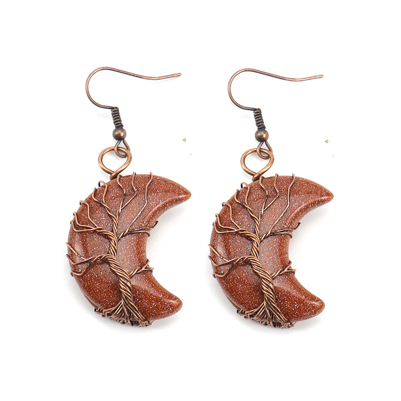 Simple Style Moon Natural Stone Copper Plating Drop Earrings 1 Pair display picture 7