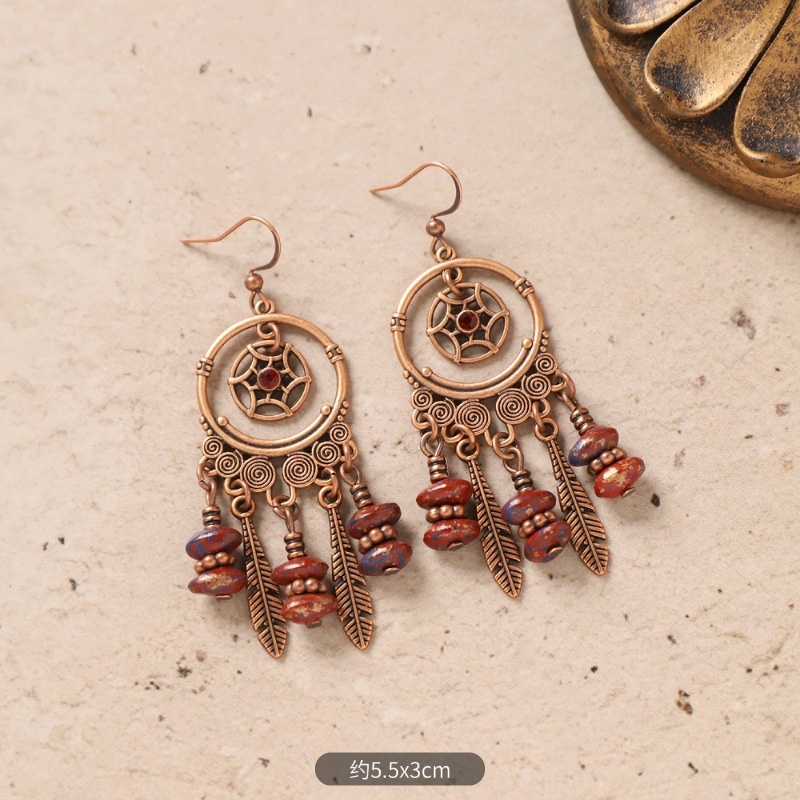 25-Red stone long feather tassel