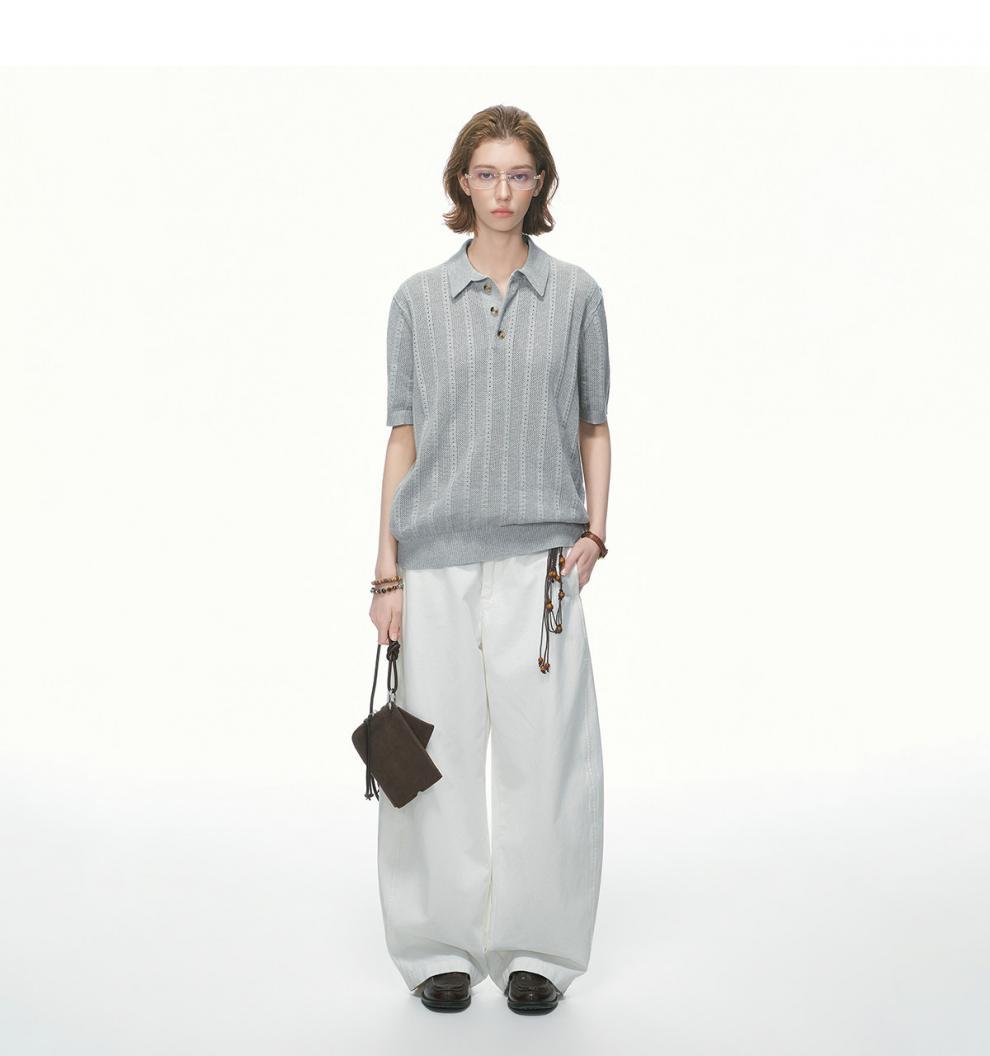 Old Qianfeng Knitted Short-sleeved T-shirt Men's And Women's Summer Half-sleeved Polo Shirt Cleanfit Top_viptrois.com