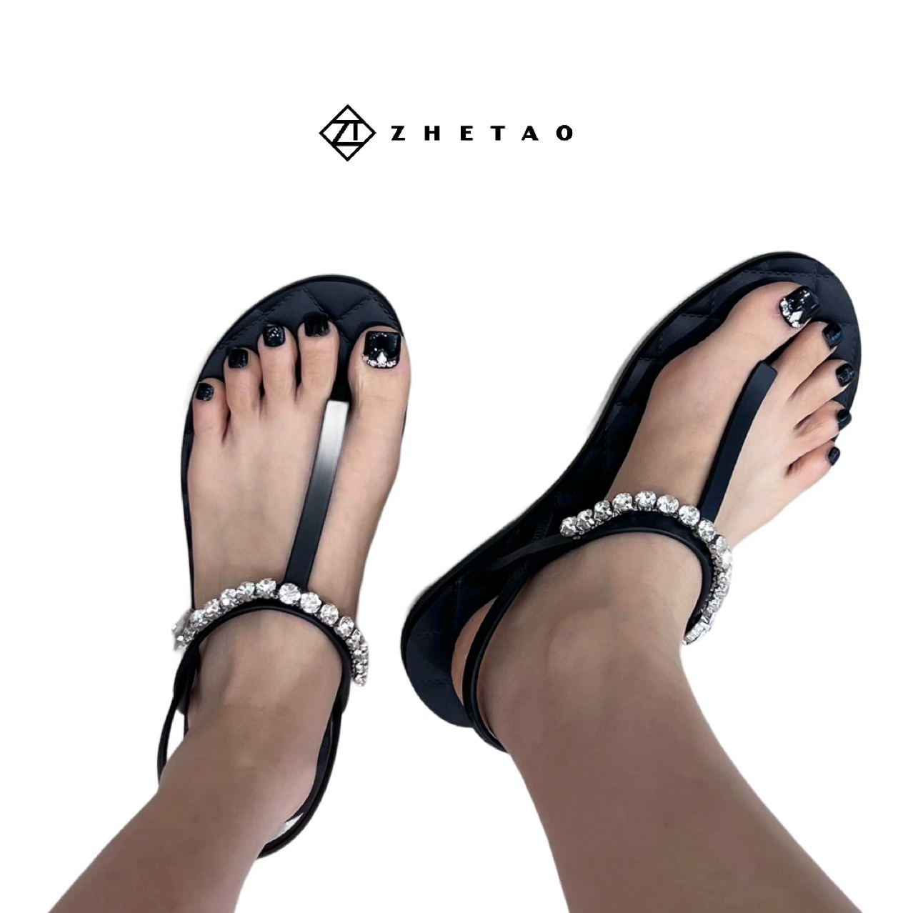 Женские сандалии лето 2025, новый корейский стиль, интернет-хит, бохо, плоские, с камнями, резиновые, пляжные, типа шлепанцев