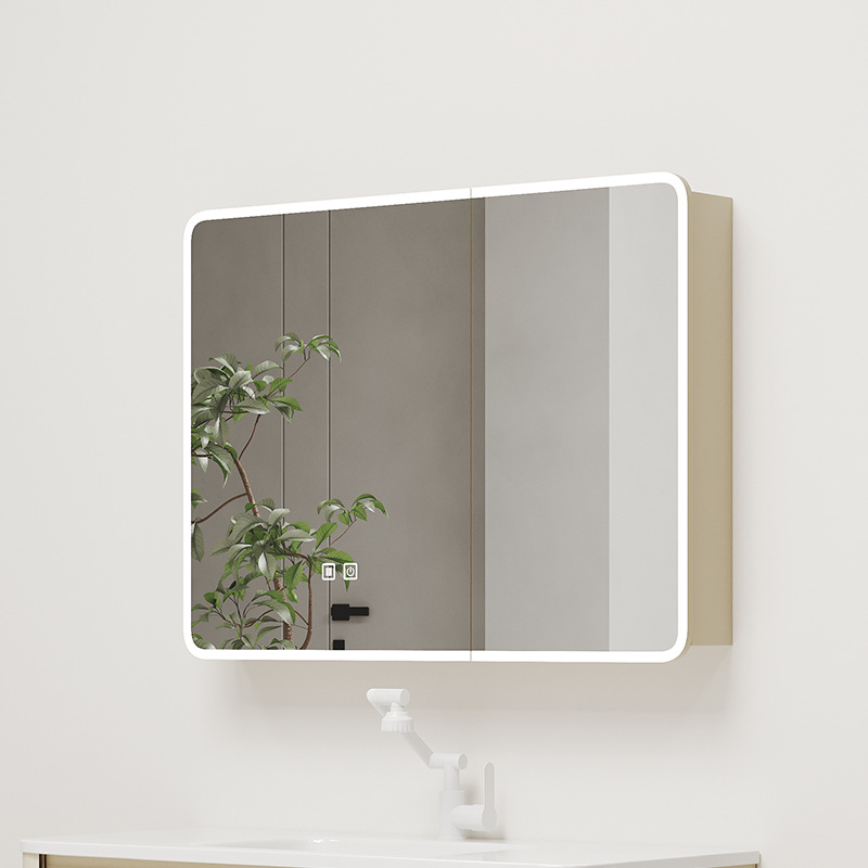 gabinete de espejo de baño de arco de aluminio espacial gabinete de almacenamiento inteligente gabinete de espejo de baño tipo pared colgante de niebla con iluminación caja de espejo de vestuario