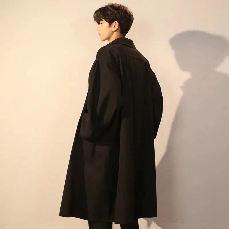暗黑系慵懒禁欲系中长款风衣男士秋季韩版宽松潮流帅气过膝外套潮