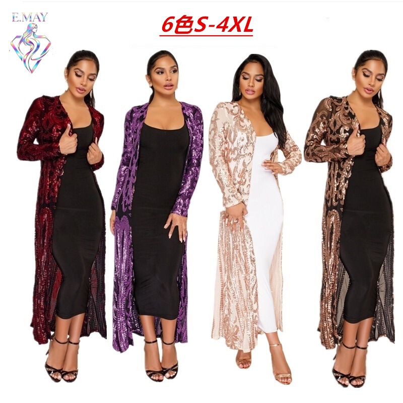 S-4Xl Aliexpress Hot-Selling Amazon Sequin Long Dress, Popular in Europe and America, Sexy Sequin See-Through Cardigan Dress S-4Xl Aliexpress Hot-Selling Amazon Sequin Long Dress, Popular in Europe and America, Sexy Sequin See-Through Cardigan Dress