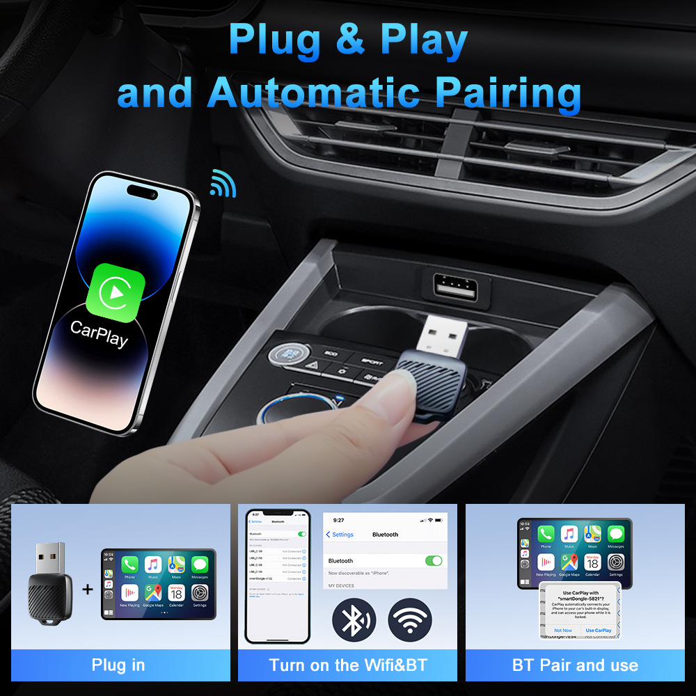 2025 Wireless Carplay Car-Mounted Intelligent Navigation Dual-Port Adapter Box for Screen Mirroring in Vehicles