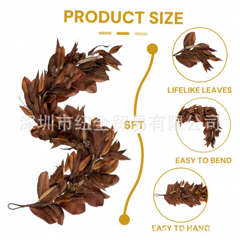 跨境热销Brown Magnolia Leaf Garland棕色木兰叶花环|undefined
