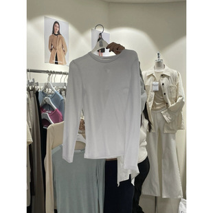 Now 2025 Autum New Korean Dongdaemun Elegant Round Neck Elastic Slim Slightly See-Through Long-Sleeved T-Shirt