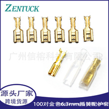 厂家直销 100对金色6.3mm插簧插片配护套  裸端子接线铜端子套装