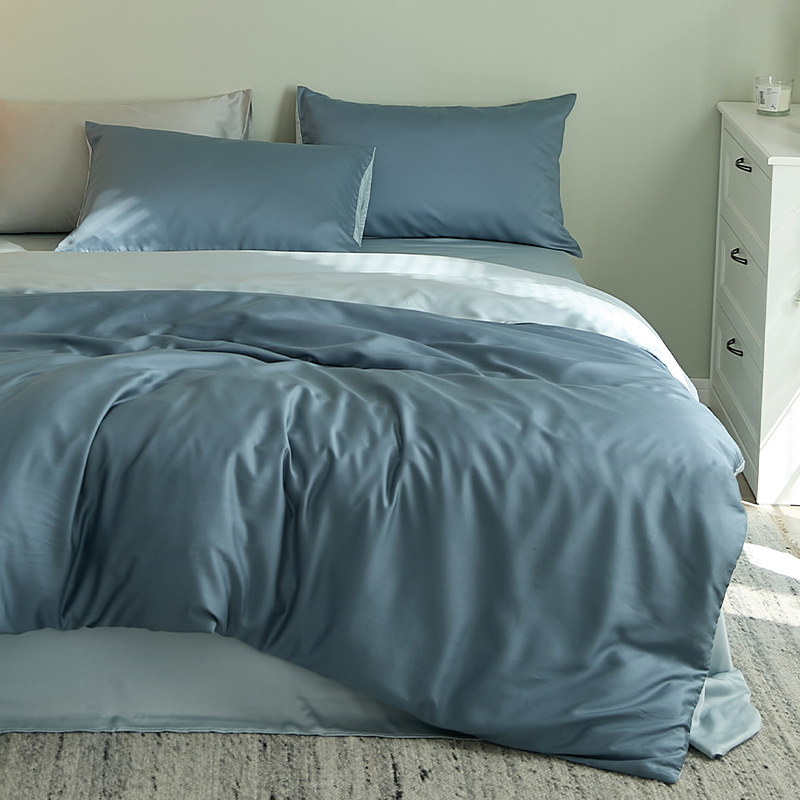 2025 verano fresco juego de cuatro piezas de Tiansi de lujo ligero de alta calidad ropa de cama de seda de hielo cubierta de edredón sedosa ropa de cama desnuda