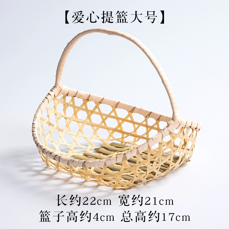 Bamboo small basket with round handle, tea and fruit basket, pastry tray, creative small bamboo basket, multi-layered bamboo basket