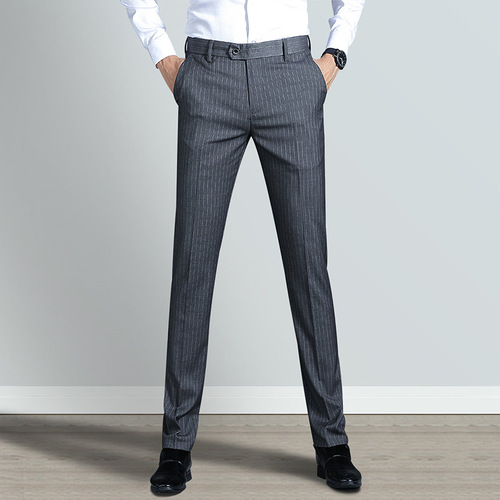 Men's light business casual trousers men's spring and summer fashionable vertical stripe pants slim non-iron suit pants men's wear