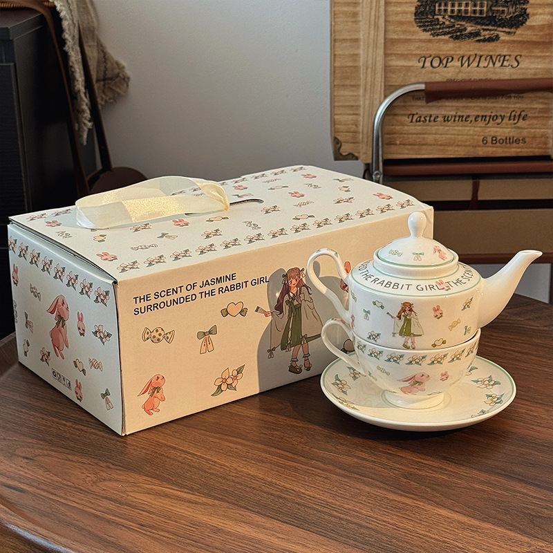 Alice tetera taza de té, plato de té de niñas, regalo de boda, regalo de casa, té de la tarde, caja de regalo