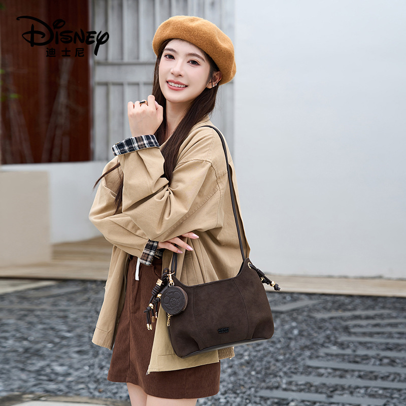 迪士尼正品包包秋冬腋下包女款女式2025新款小众麂皮单肩包水桶包
