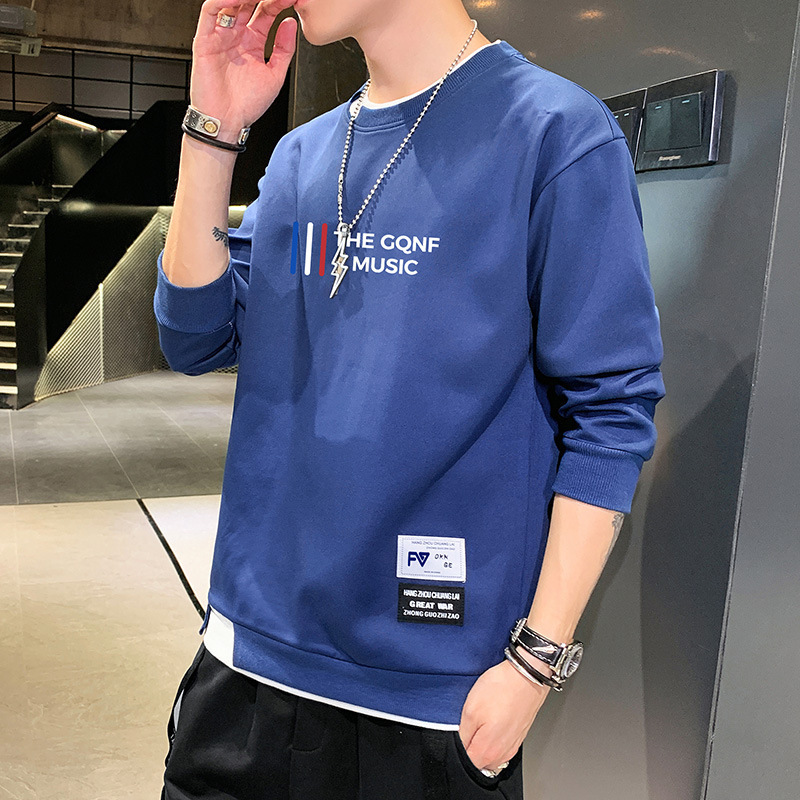 Suéter de cuello redondo para hombres primavera y otoño nuevo estilo americano casual camiseta de manga larga marca de moda masculina suelta camiseta de base grande