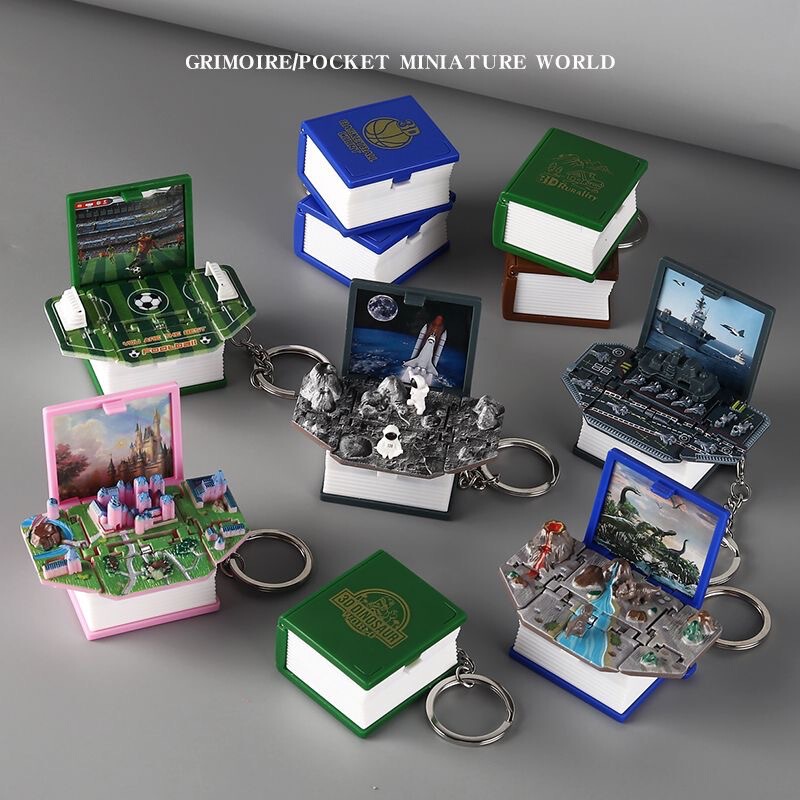 3D Stereo Dinosaur Foldableing Bomb Book Mini Keychain Space Astronaut Puzzle Castle Decompression Creative Jewelry