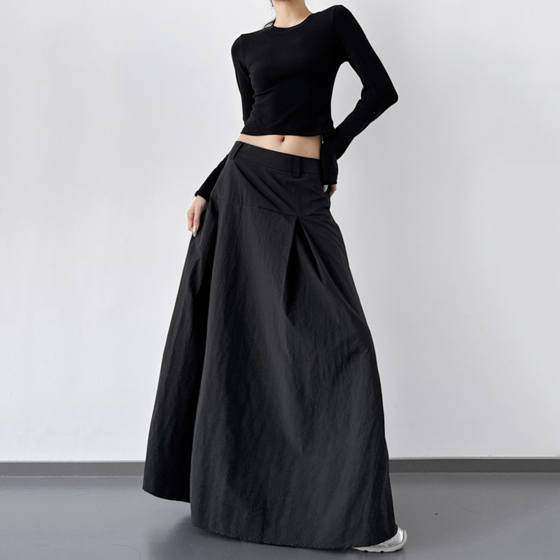 Romantic French Black Skirt for Women 2025 Summer New High-Waisted A-Line Slim and Versatile Casual Mid-Length Skirt