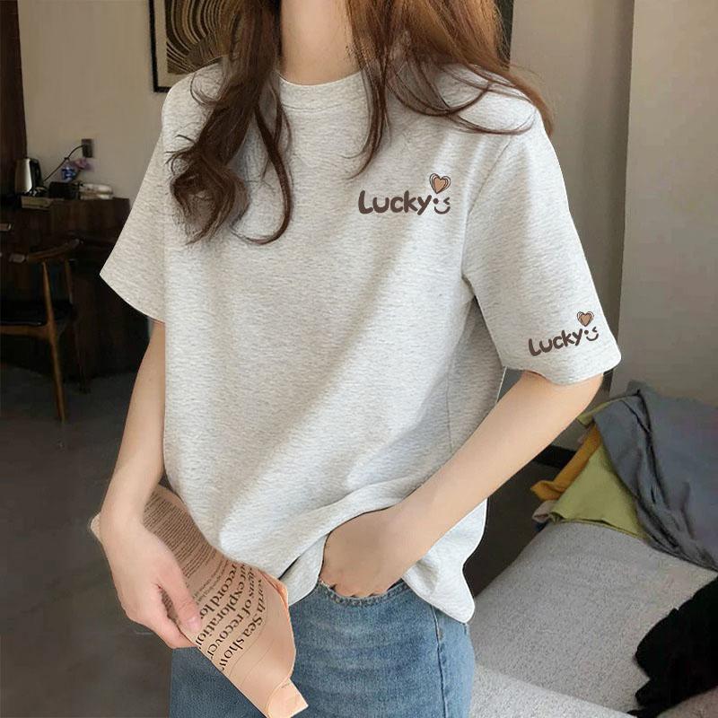 Popular Cotton Pullover for Plus-Size Women, Light Luxury, Comfortable, Trendy, High-End, Round-Neck, Short-Sleeve Top, T-Shirt, Women's Summer Essential