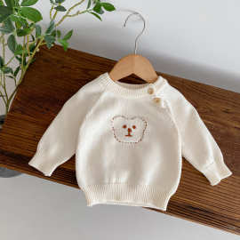 韩国儿童秋冬可爱刺绣小熊针织衫 婴童ins风长袖保暖上衣宝宝毛衣