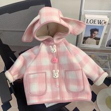 女童呢大衣秋冬装2025新款儿童加厚格子大衣宝宝洋气外套小童外衣