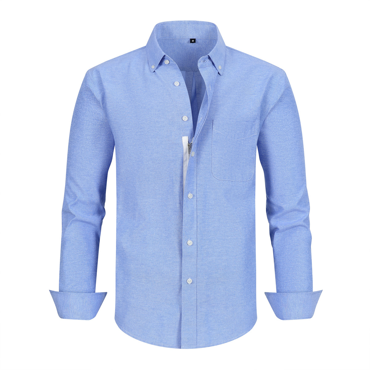 Camisa Oxford con cremallera para hombre, de liquidación a bajo precio, manga larga, estilo casual de negocios, color sólido, modelo de exportación de Amazon.