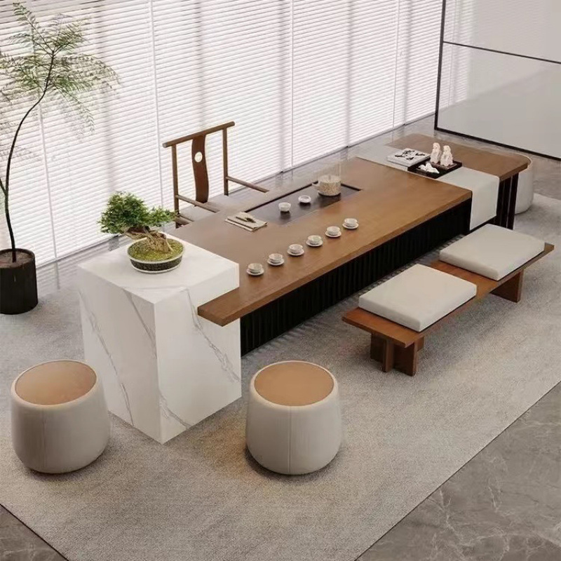 Isla de madera maciza mesa de té mesa de té de tablero grande mesa de té combinación de mesa de té de lujo simple y ligero mesa de té mesa de té china para el hogar