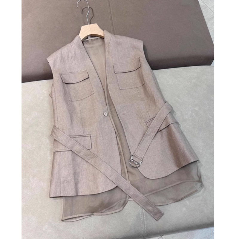 This year's popular beautiful high-end super good-looking top niche light luxury gray cotton linen suit vest women's spring