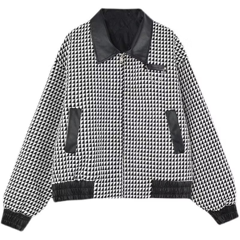 Trendy And Versatile Men's And Women's Diamond Patterned Jacket, Men's Patchwork Loose And Cool Jacket_voghion.com