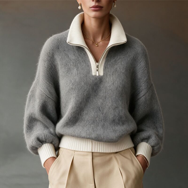 Cross-border bestseller: Women's autumn and winter half-zip stand-up collar knit sweater, elegant, soft, skin-friendly, slimming, versatile, casual style Cross-border bestseller: Women's autumn and winter half-zip stand-up collar knit sweater, elegant, soft, skin-friendly, slimming, versatile, casual style
