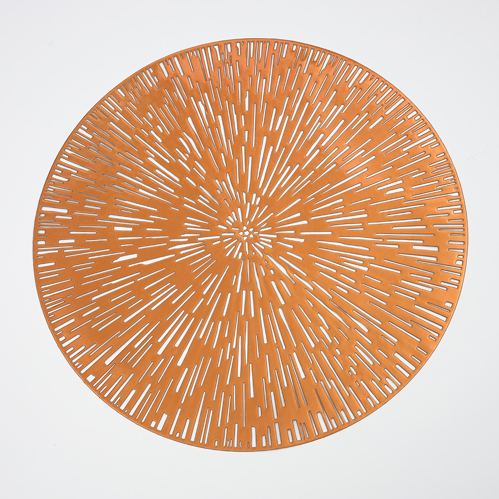 Fuegos artificiales hollow-out placemat ronda patrón de radiación de PVC dorado occidental placemat oro y plata estera de la tabla estera DE LA PLACA DE AISLAMIENTO impermeable