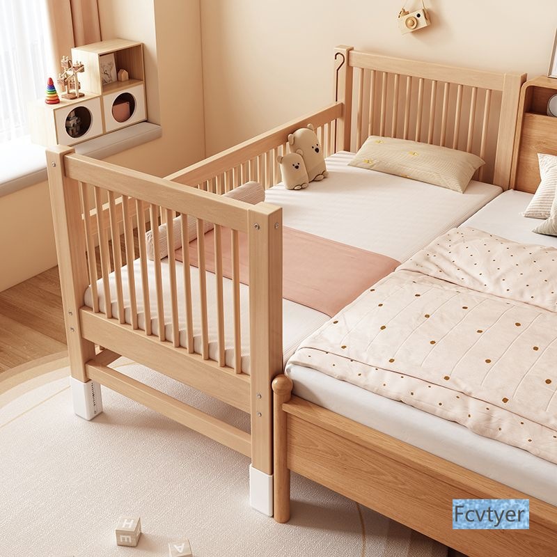 Beech Children's Spliced ​​Bed Solid Wood Children's Bed Liftable Guardrail Spliced ​​Large Bed Children's Bedside Bed Crib