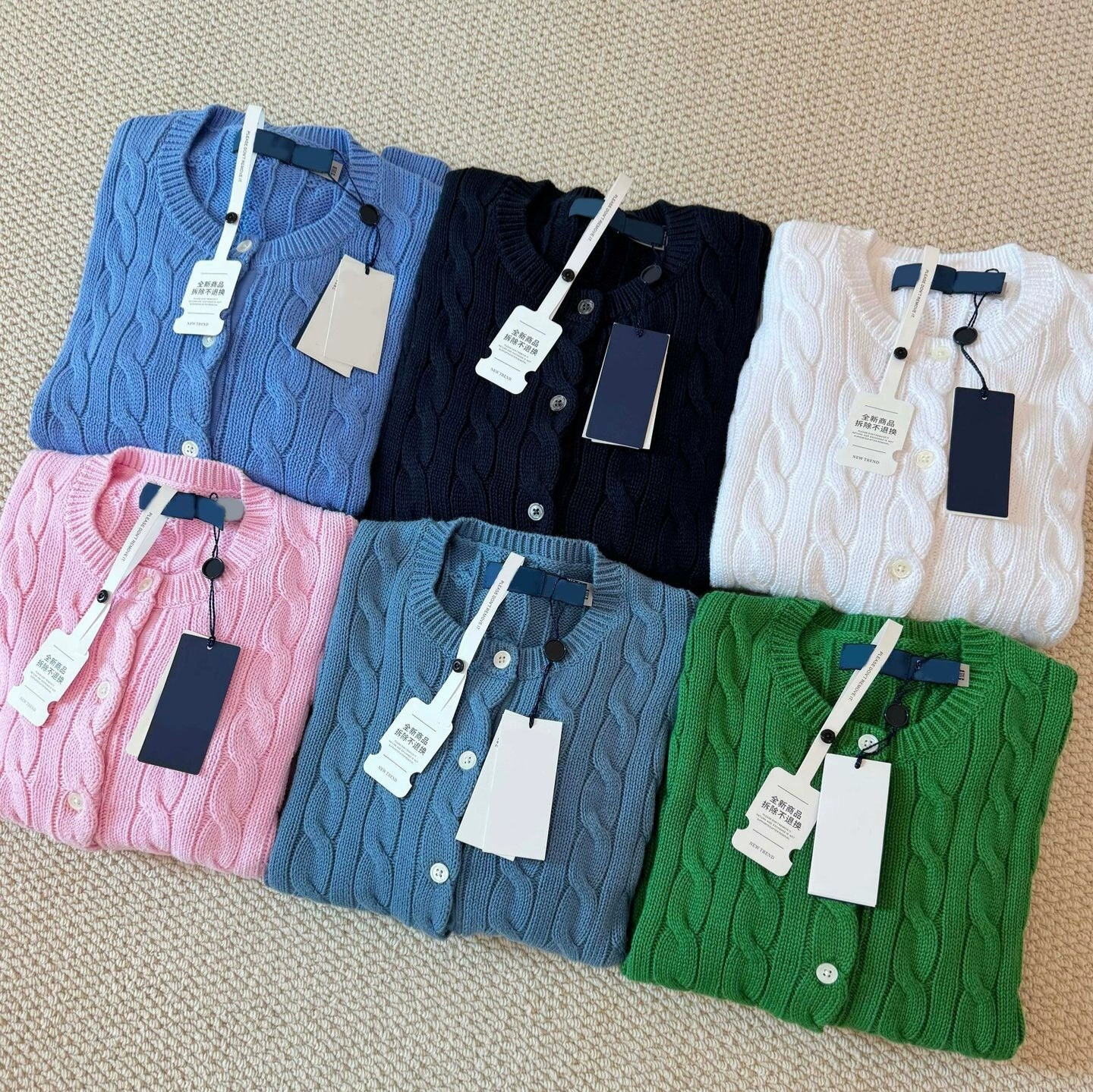 Scan Code/High-Quality Rl Ralph Pony Logo Embroidered Women's Pure Cotton Long-Sleeve Cable Knit Cardigan 3D