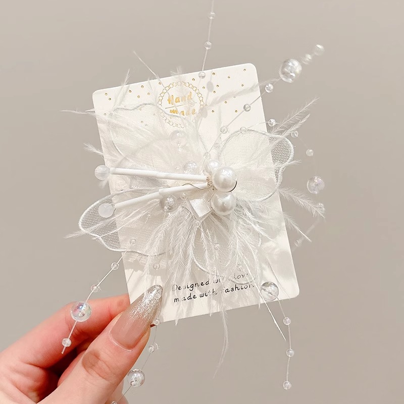 Fuegos artificiales de alta calidad, pinzas para el cabello de plumas fáciles de enfriar, flequillo lateral femenino, pinzas para el cabello inmortal, anillo de novia, tocado