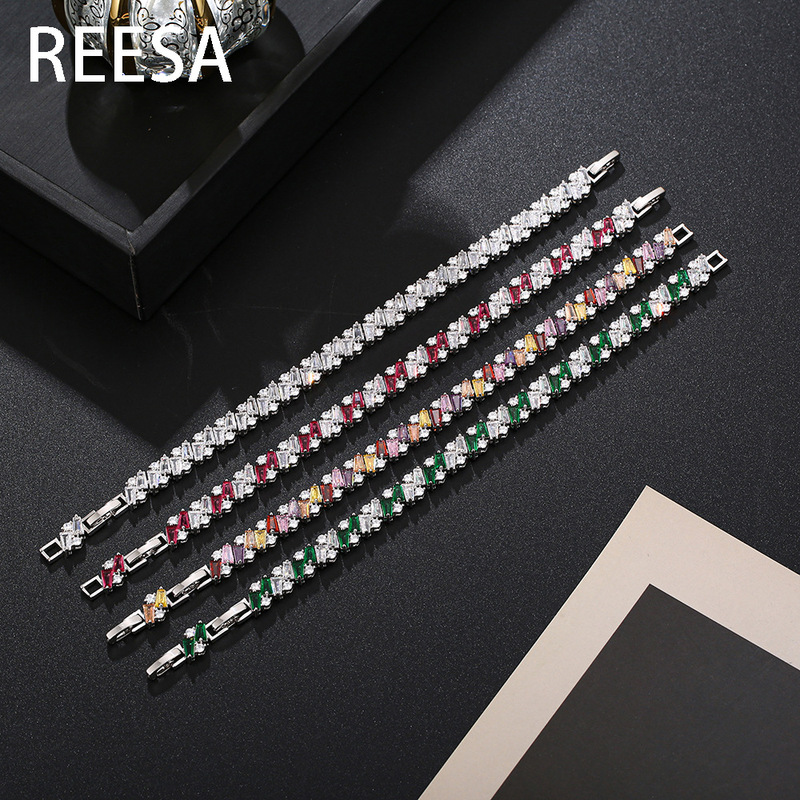 New Cross-border Hot Sale Mixed Color Square Single Row Full Diamond Zircon Tennis Bracelet Fashion Hip Hop All-match Men and Women New Cross-border Hot Sale Mixed Color Square Single Row Full Diamond Zircon Tennis Bracelet Fashion Hip Hop All-match Men and Women