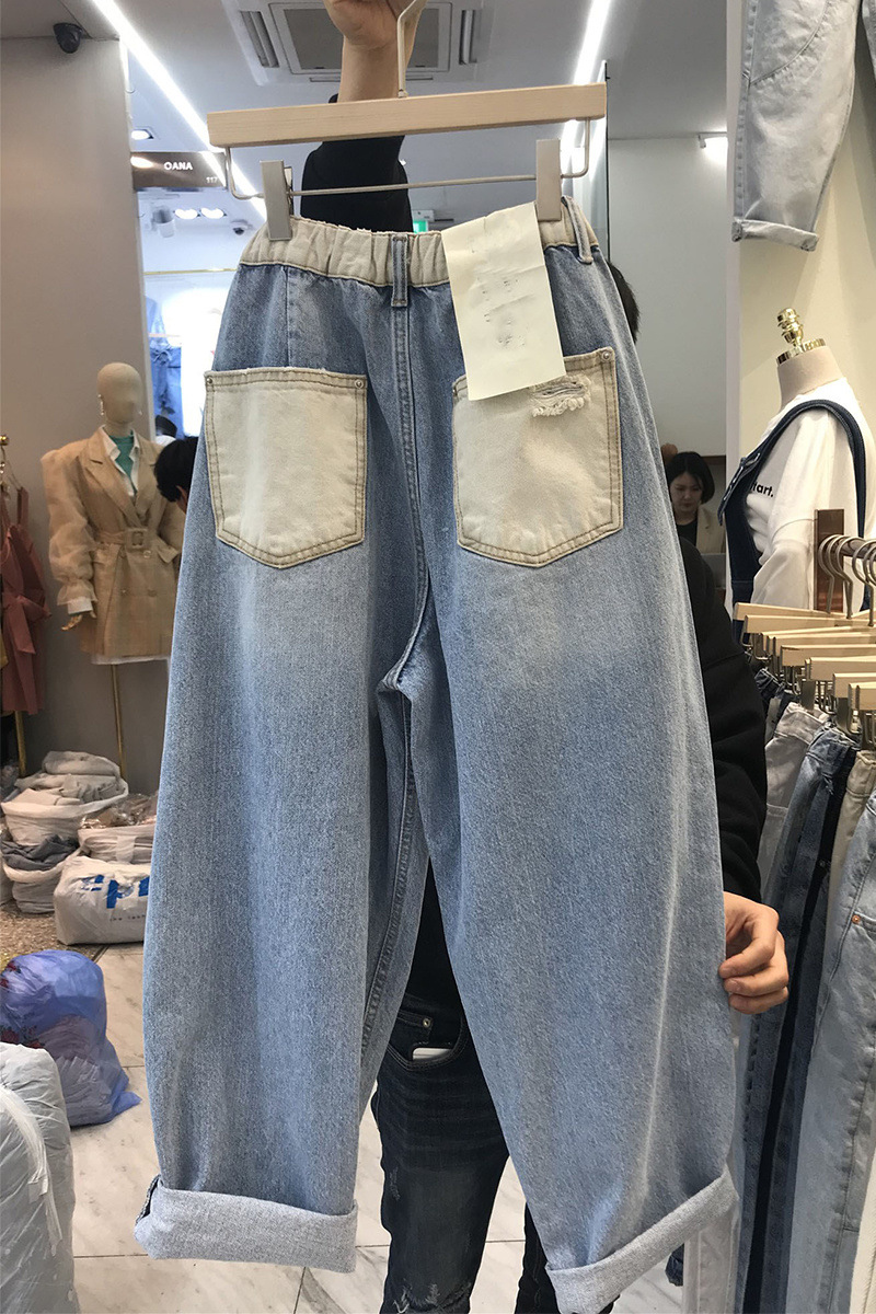 Dam jeans harem hög midja lös passform morotsbyxor i denim_voghion.com