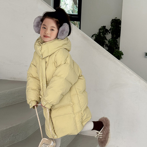  new winter girls' down jacket, mid-length imported 90 white duck down children's down jacket, long parent-child style
