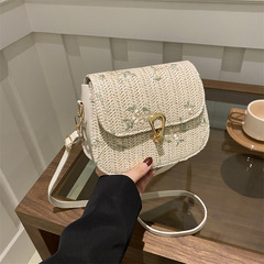 Fashionable Korean style hot-selling lock buckle single shoulder crossbody bag 2024 spring new versatile ins small square bag straw weave 