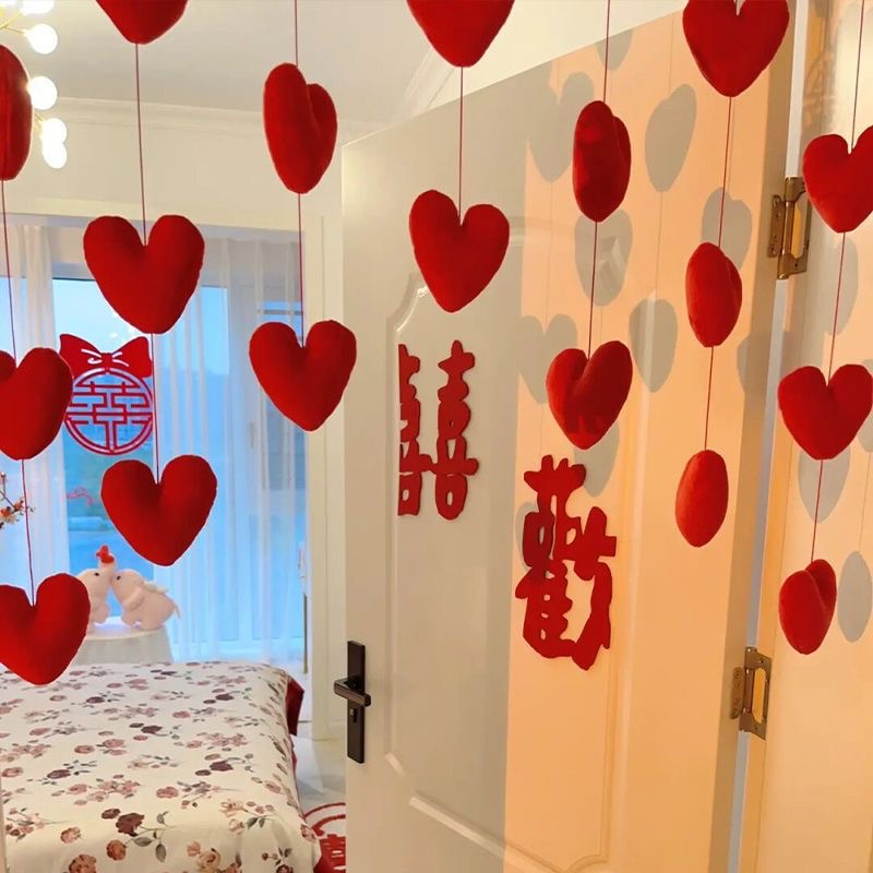 2025 Wedding Room Layout Decoration Wedding Red Heart Door Curtain New House Bedroom Living Room Wedding Wedding Bedside Hanging Curtain