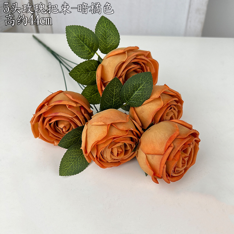 Alta simulación 5-cabeza curling Rosa mango manojo francés ramo carretera plomo flor artificial falso decoración del hogar boda Rose