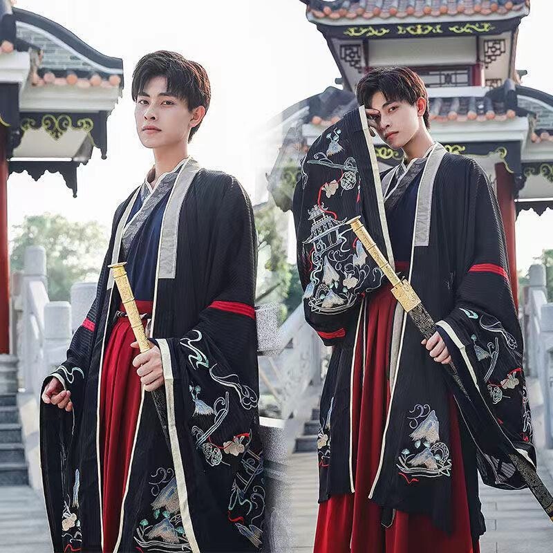 Hanfu Men's Chinese Style Dragon Pattern Embroidery Performance Suit Chivalrous Wei Jin Style Fairy Style Elegant and Comfortable Men's Ancient Clothing Set