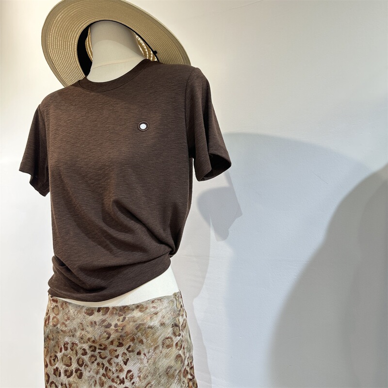Button Tee for Women, Basic Slim-Fit Versatile Soft Stretchy Round Neck Short-Sleeve T-Shirt, Suitable as an Inner Layer or Base Top
