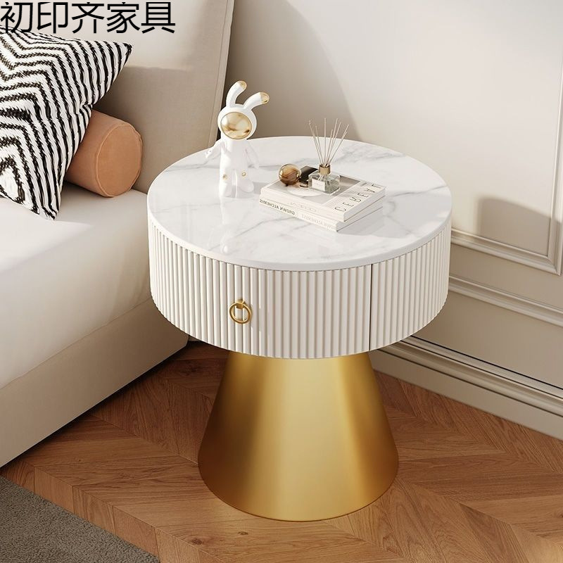 Cream Style Bedside Table Modern Minimalist Bedroom Small Storage Side Table Light Luxury High-End Slate with Drawer