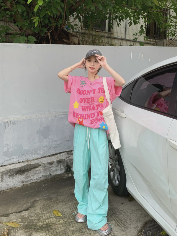 ミントマンボードーパミンスーツ女性の夏の 2025 新しいフォームプリント Tシャツ速乾性カジュアルパンツ|undefined