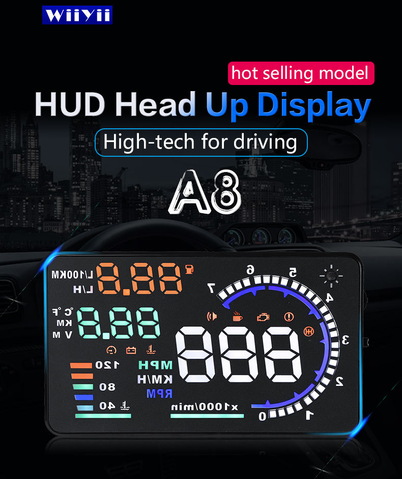 Cross-Border Hot Selling Car Head-Up Display Car Hud Multi-Function Instrument Obd Head-Up Display Supports Customization