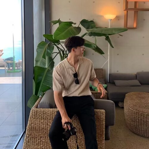 Japanese cool style polo shirt men's trendy fashion brand summer leading t-shirt men's short sleeve plain versatile knit top