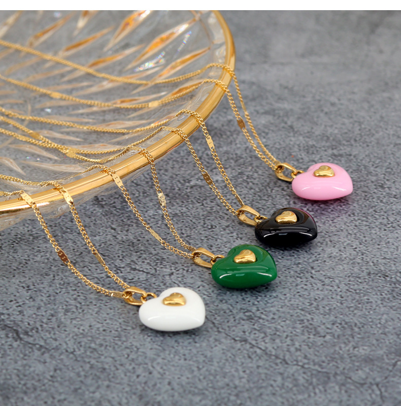 Fashion Heart Shape Resin Titanium Steel Plating Pendant Necklace 1 Piece