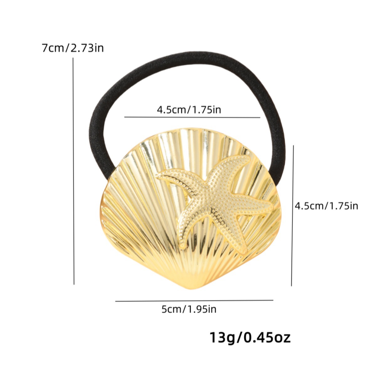 2025 nuevo diseño, personalidad, estrella de mar de metal, anillo para el cabello de concha, todo fósforo, cuerda para el cabello de viento frío, cuerda para el cabello de temperamento retro