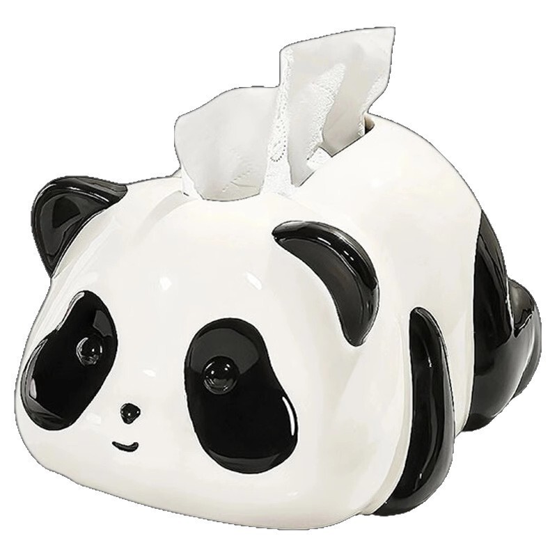 可爱熊猫纸巾盒客厅茶几家用摆件创意纸抽盒卡通陶瓷抽纸盒高颜值|undefined