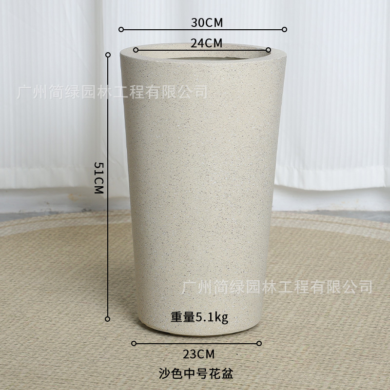 Maceta de barro de magnesio de alta gama de lujo ligero, estilo alto, gran planta verde simple, patio interior, tienda, villa, lavabo de arte de piso