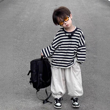 2025秋季新款男童运动帅气套装条纹长袖T恤儿童宝宝中性休闲裤子